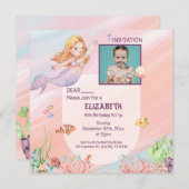 審美的ピンクウォーターカラーマーメイド誕生日カード サンキューカード (正面/裏面)