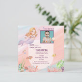 審美的ピンクウォーターカラーマーメイド誕生日カード サンキューカード (スタンド正面)