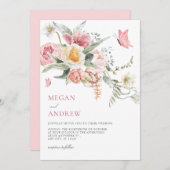 審美的フローラパステル水結婚色 招待状 (正面/裏面)