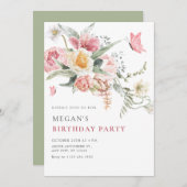 審美的フローラパステル水色 招待状 (正面/裏面)