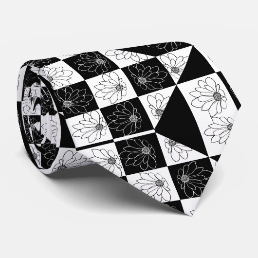 審美的フローラ白黒パタ市松模様にン ネクタイ (ロール)