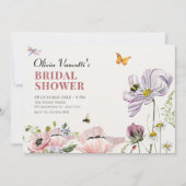 審美的フローラ開花ミツバチブライダルシャワー 招待状 (正面)
