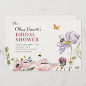審美的フローラ開花ミツバチブライダルシャワー 招待状 (正面/裏面)