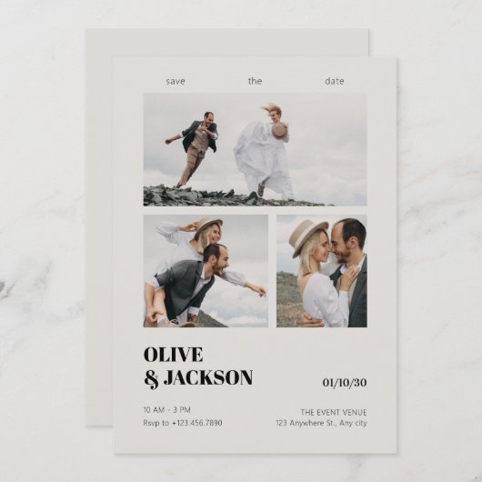 審美的モダン写真の結婚コラージュ セーブザデート (正面/裏面)