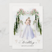 審美的結婚なアーチガーデンカップルの水色 招待状 (正面/裏面)