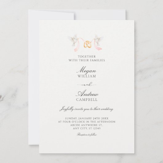 審美的結婚なアーチガーデンカップルの水色 招待状 (裏面)