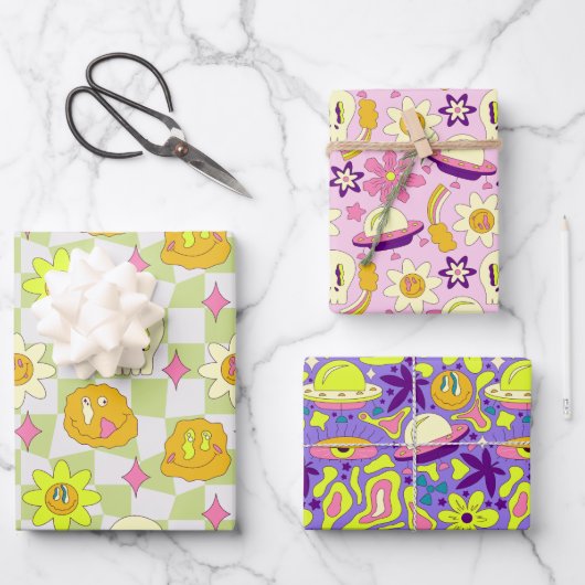 審美的Y2K異常トリップ（幻覚体験）のようなサイケデリック ラッピングペーパーシート (正面)