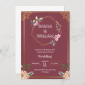 審美赤金ゴールド結婚式招待状 招待状 (正面/裏面)