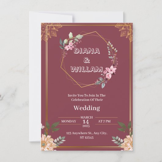 審美赤金ゴールド結婚式招待状 招待状 (正面)