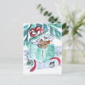 寸断されたクリスマスプレゼント箱の子ネコ シーズンポストカード (スタンド正面)