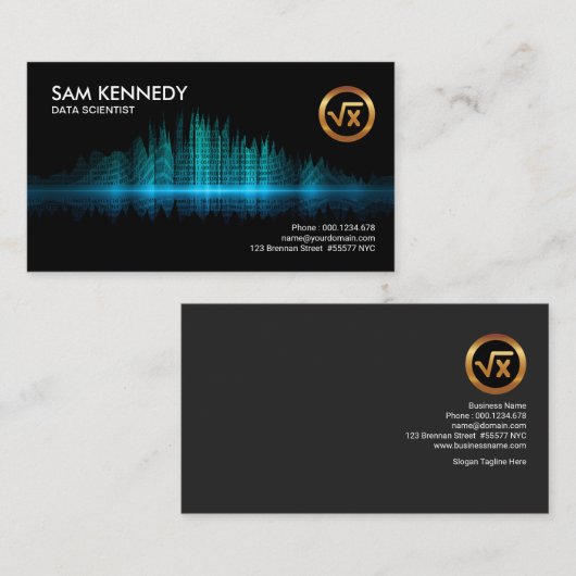 寸断されたバイナリ紙の青い波データ科学者 名刺 (正面/裏面)