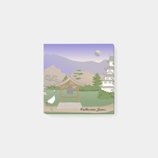 寺で鶴の日本の鳥パーソナライズされた ポストイット (正面)