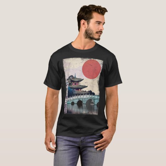 寺日本のアニメ日本木版画ヴィンテージ Tシャツ (正面フル)