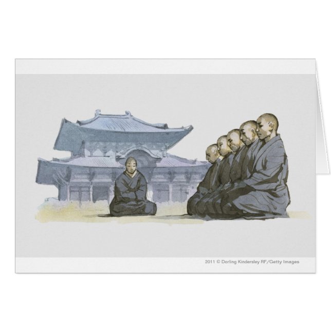 寺院の外でひざまずいている禅僧の修道士 (正面横)