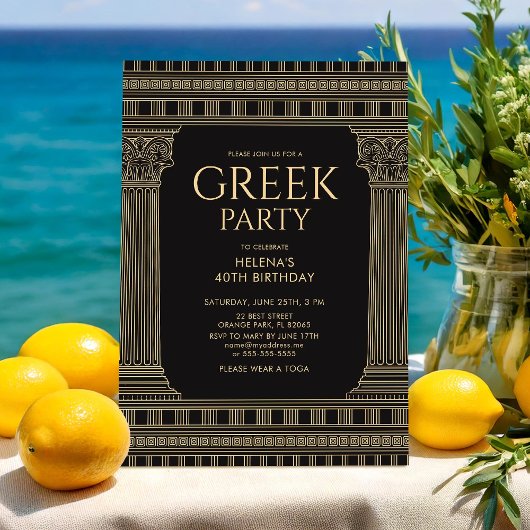 寺院の柱が特徴のエレガントなトーガパーティーデザイン 招待状