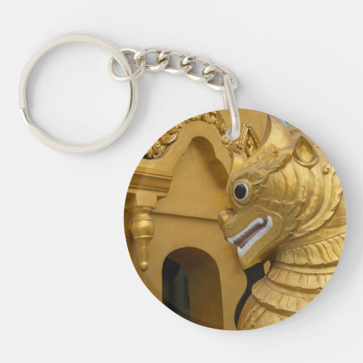 寺院の金のライオン像 キーホルダー (正面)