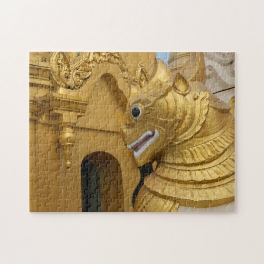 寺院の金のライオン像 ジグソーパズル (横)