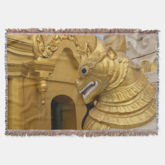 寺院の金のライオン像 スローブランケット (正面)
