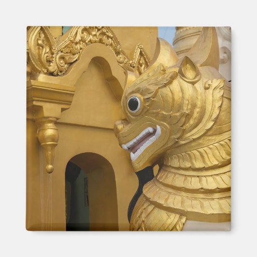 寺院の金のライオン像 マグネット (正面)