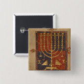 寺院の(ユダヤ教)メノラーそして他の容器 缶バッジ (正面&裏面)