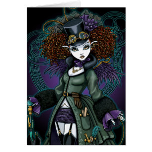 寺院のSteampunkの吸血鬼の天使の郵便はがき