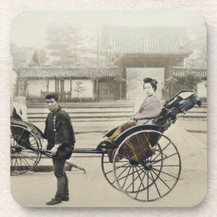 寺院、c.1880 (手coの前の「Jinrikisha」 コースター