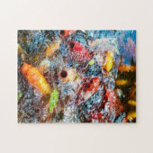 寺院Byodoのの空腹なコイのランチタイム ジグソーパズル (横)