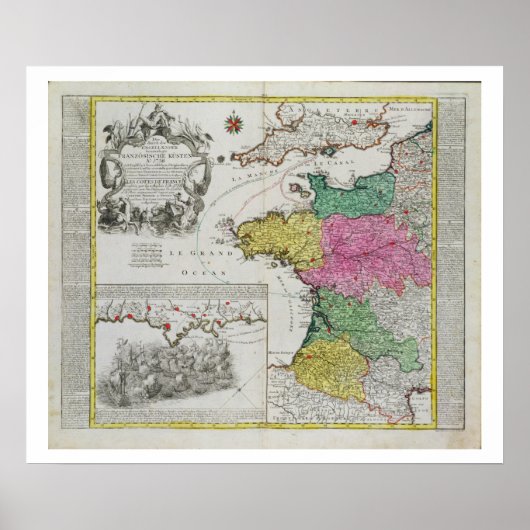 対する英国の海軍攻撃を示すドイツの地フランスの図 ポスター (正面)