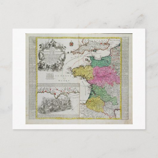 対する英国の海軍攻撃を示すドイツの地フランスの図 ポストカード (正面)