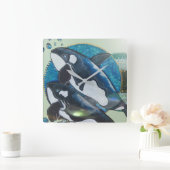 対のシャチ スクエア壁時計 (ホーム)