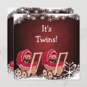 対のテディー・ベアのクリスマスのベビーシャワー 招待状 (正面/裏面)