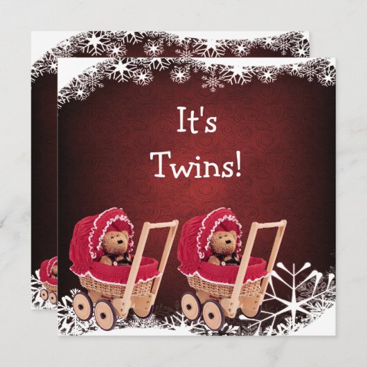 対のテディー・ベアのクリスマスのベビーシャワー 招待状 (正面/裏面)