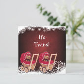 対のテディー・ベアのクリスマスのベビーシャワー 招待状 (スタンド正面)