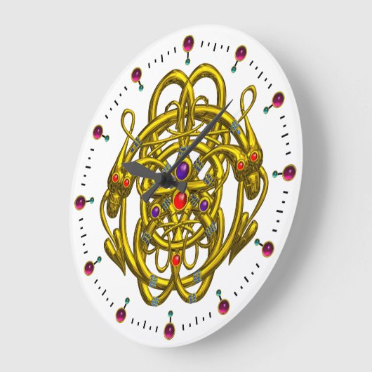 対のドラゴンが付いている金ゴールドのケルト結び目模様 ラージ壁時計 (傾斜)