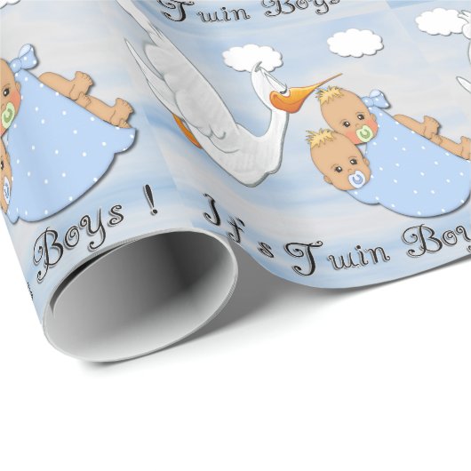 対のブロンドの男の子- Papeを包むこうのとりのベビーシャワー ラッピングペーパー (ロールコーナー)
