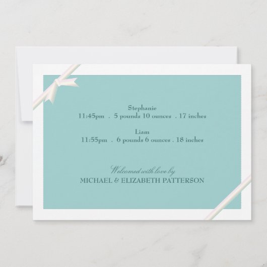 対のベビーの写真のコラージュのベビーの発表|のティール（緑がかった色） 案内状 (裏面)