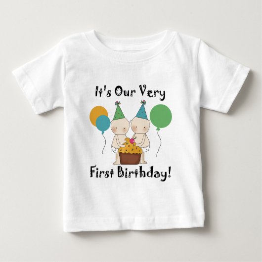 対のベビーの第1誕生日のTシャツおよびギフト ベビーTシャツ (正面)