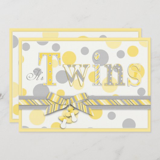 対のベビーの黄色の灰色はベビーシャワーに点を打ちます 招待状 (正面/裏面)