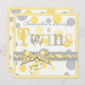 対のベビーの黄色の灰色はベビーシャワーに点を打ちます 招待状 (正面/裏面)