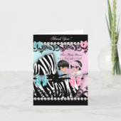 対のベビーシャワーのかわいい女の子のピンクの男の子の青ありがとう サンキューカード (正面)