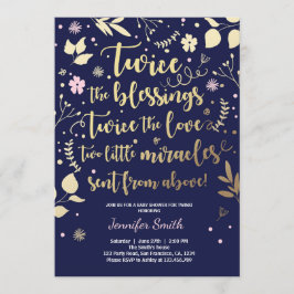 対のベビーシャワーの招待状の金ゴールドのピンク海軍女の子 招待状