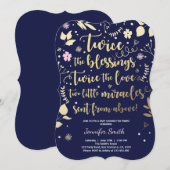 対のベビーシャワーの招待状の金ゴールドのピンク海軍女の子 招待状 (正面/裏面)