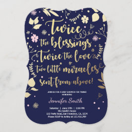 対のベビーシャワーの招待状の金ゴールドのピンク海軍女の子 招待状