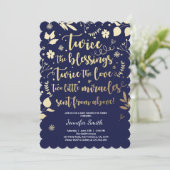 対のベビーシャワーの招待状の金ゴールド海軍花柄 招待状 (スタンド正面)