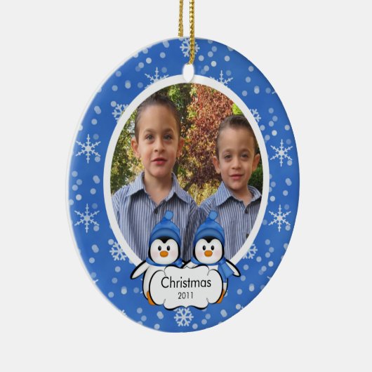 対のペンギンの写真のクリスマスオーナメント セラミックオーナメント (右)