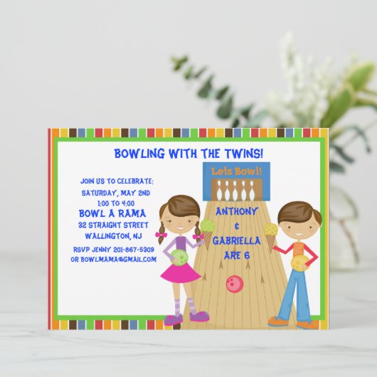 対のボーリングの誕生日のパーティの招待状 招待状 (スタンド正面)