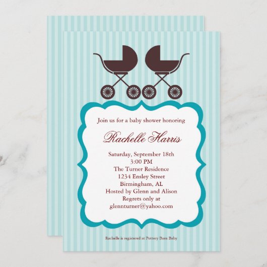 対のユニセックスなベビーシャワーの招待状 招待状 (正面/裏面)