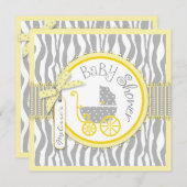 対の乳母車、シマウマのプリントの黄色のベビーシャワー 招待状 (正面/裏面)
