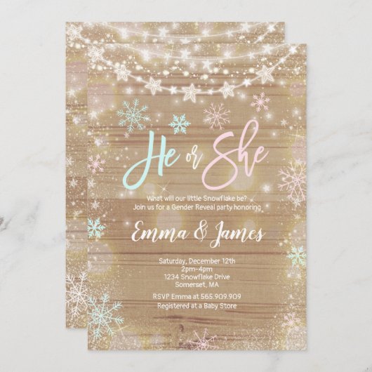 対の冬のベビーシャワーの招待状の素朴な白 招待状 (正面/裏面)