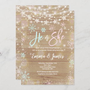 対の冬のベビーシャワーの招待状の素朴な白 招待状